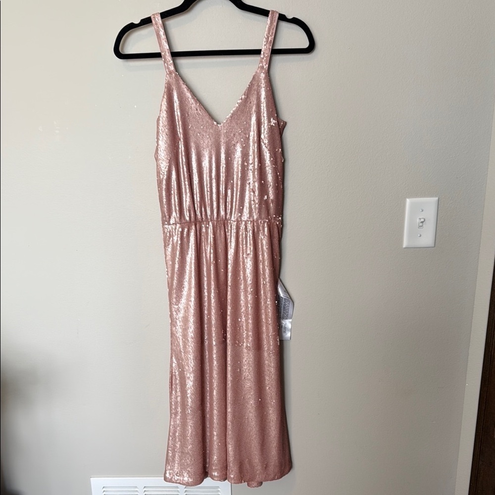 Dress the Population Rose Gold Sequin Sparkling NWT VNeck Midi Dress Prom XS